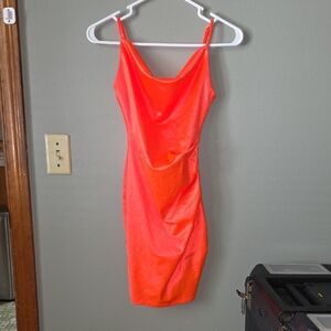 Honey and Rosie Neon Coral Cowl Neck Mini Slip Dress